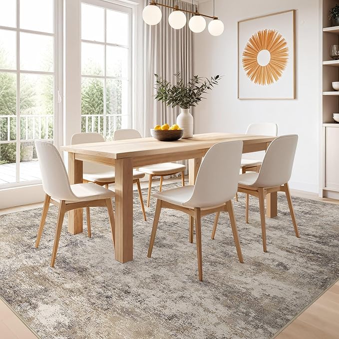 Nakagishi 7x9 Area Rugs Living Room: Washable Abstract Large Neutral Soft Rug Stain Resistant Modern Indoor Floor Non-Slip Carpet for Bedroom Nursery Kids Playroom Office Dining Room Dorm- Brown Grey