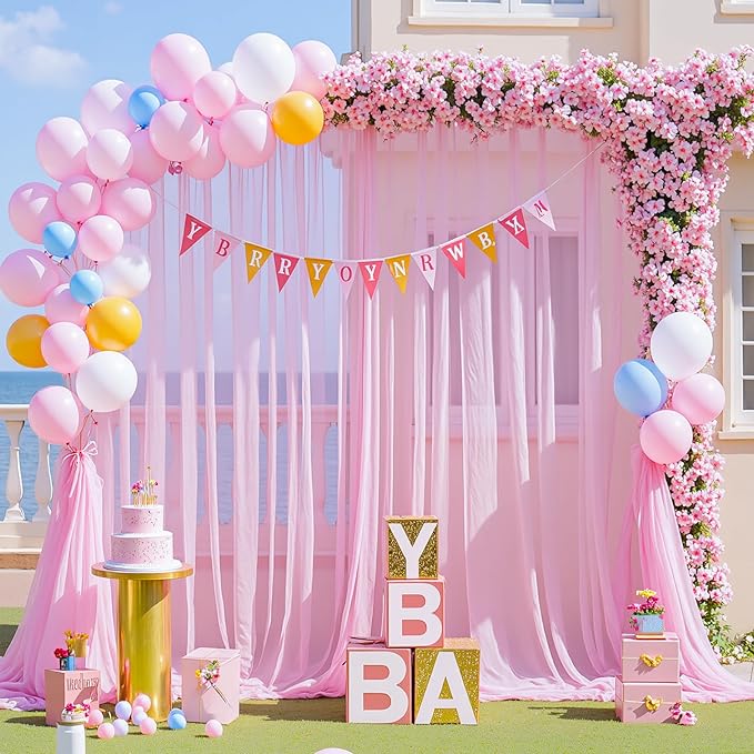 Pink Sheer Backdrop Curtains for Girls Baby Shower Gender Reveal Birthday Party 10ft × 10ft Pink Tulle Backdrop Drapes Panels for Parties Photoshoot Background Decorations 2 Panels 5ft X 10 ft