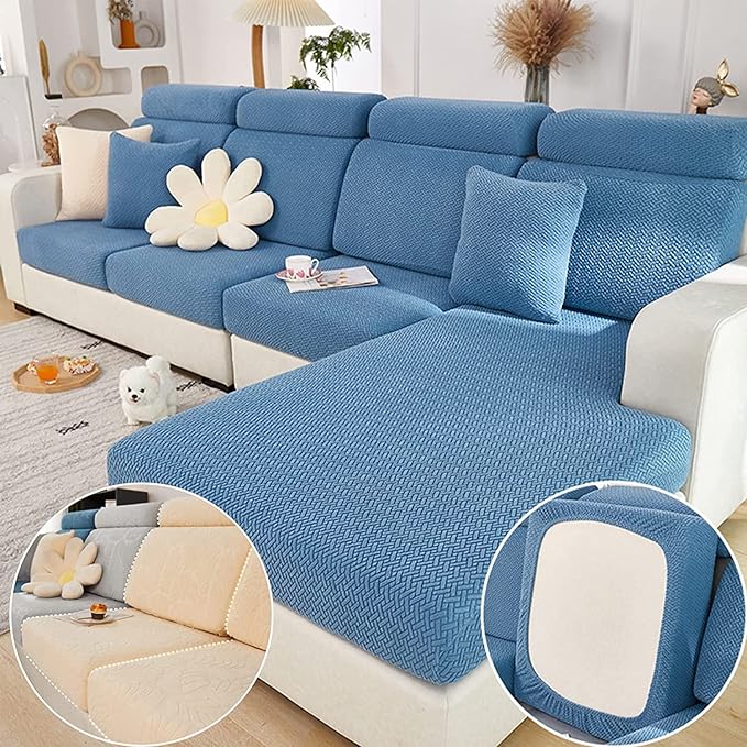 Couch Cushion Covers for Sofa Couch Covers Wear-Resistant Universal Sofa Cover Washable Stretch for Sectional Slipcovers (Texture-Blue,Back Cover L)