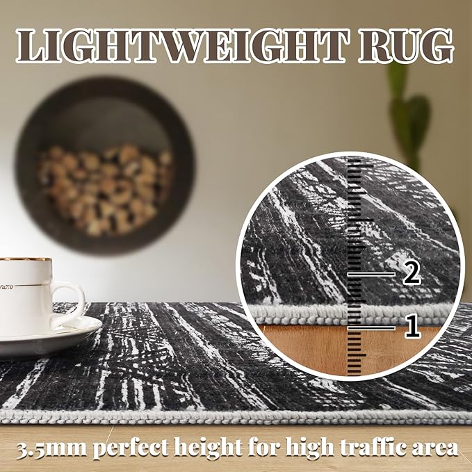 Washable Runner Rug 2'6''x14'Moroccan- Non Slip Hallway Rugs Rubber Backing Kitchen Floor Carpet Low Pile Long Mat with Soft Entryway Rug 2'6''x14'Black