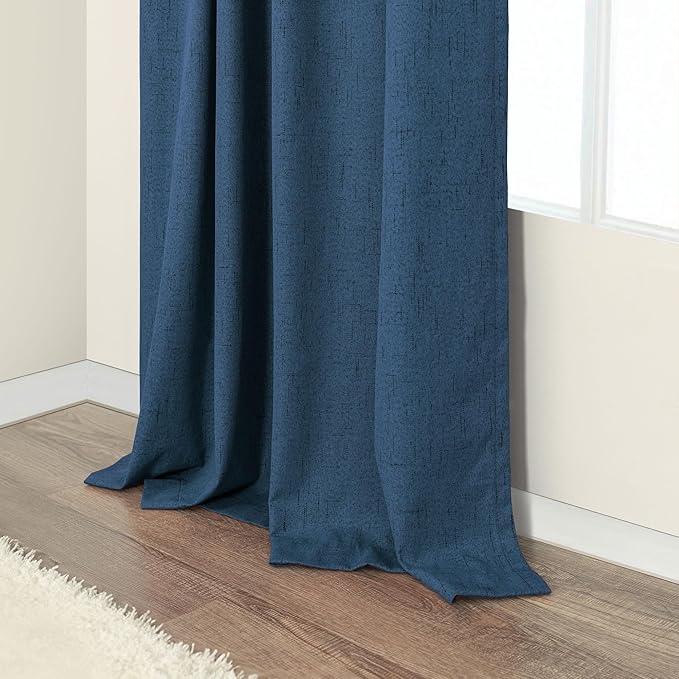Navy Blue Short Blackout Curtains 54 Inch Length 2 Panels for Bedroom Men Room Decor Darkening Linen Textured Insulated Curtains for Living Room Bathroom Window Dark Navy Midnight Blue Wide 52x54 Long
