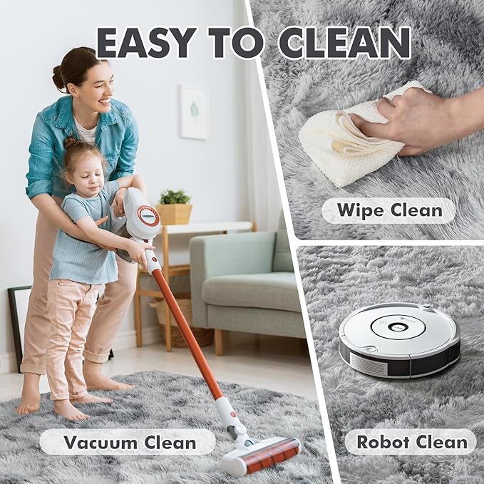 5x8 Ft Large Shag Rugs for Living Room, Tie Dyed Ultra Soft Fluffy Furry Area Rugs for Bedroom Indoor Floor, Aesthetic Carpet for Kids Home Decor (Light Grey)