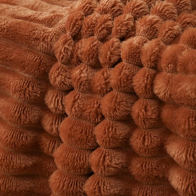 Burnt Orange Fleece Throw Blanket 50”×70” for Couch Sofa Bed,Super Soft Cozy Plush Microfiber Flannel Blanket with Stripes Design Lightweight for Adults,Woman,Girls