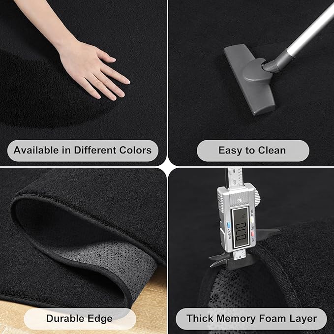 Amearea Large Modern Area Rugs for Bedroom Living Room, 5x8 Feet Black Thickened Memory Foam Rug, Fluffy Indoor Washable Rugs Non Slip Minimalist Carpet for Boys Girls Dorm Nursery Room Decor