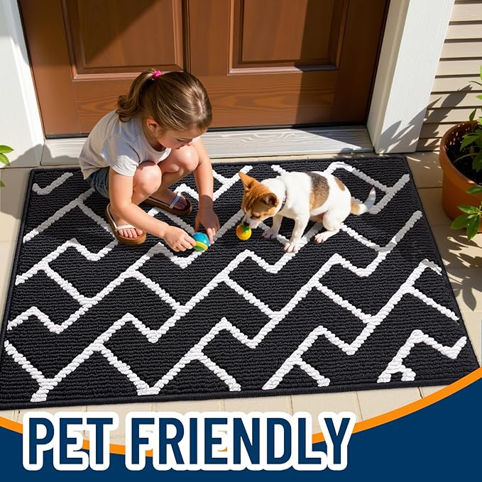 OLANLY Front Door Mat, Non-Slip Rubber Backing, Dirt Resistant and Absorbent, Washable, Easy to Clean Low-Profile Indoor Doormat for Back Door, Entryway, Inside Entrance, 48x32, Deep Black