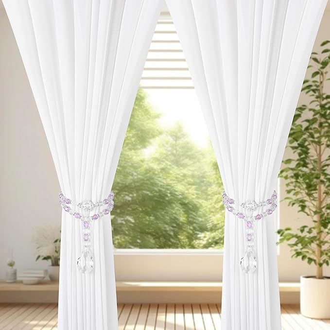 SUQ I OME 2 Pack of Luxury Crystal Beaded Magnetic Curtain Tieback and Holdback Curtain Clips Curtain Buckle Curtain Holder Blingbling Curtain Holdbacks for Drapes,Purple