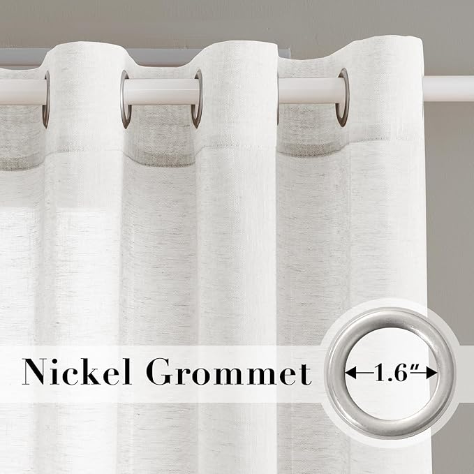 H.VERSAILTEX Linen Curtains Nickel Grommet Natural Linen Semi-Sheer Curtains 2 Panels Privacy Added Premium Soft Rich Material Drapes for Bedroom/Living Room - 52x54 - Inch - White