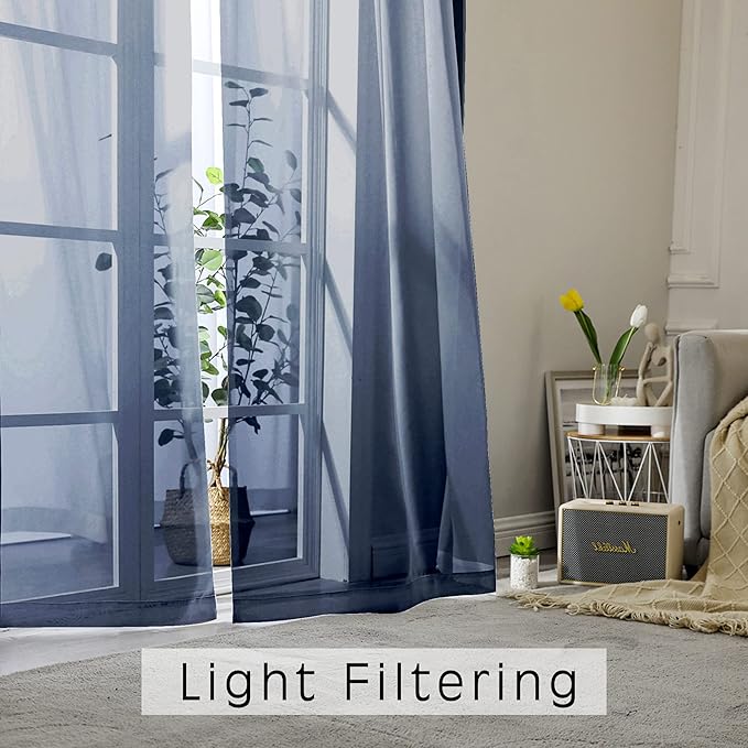 OVZME Navy Blue Sheer Curtains 2 Panel Sets 84" Inch Length - Transparent Light Weight Window Treatment Panels for Study Room/Living Room/Bedroom, Navy Blue, Per Panel W42 X L84 inches, 1 Pair