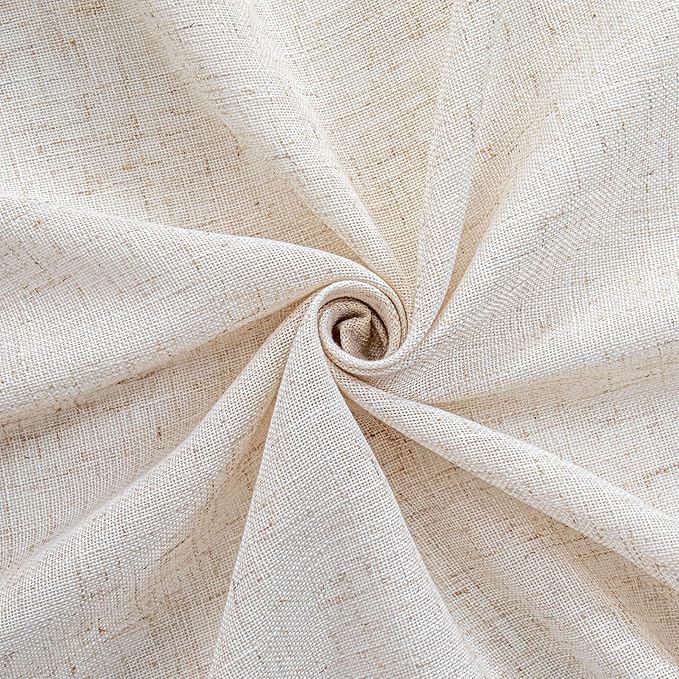 MYSKY HOME Kitchen Semi Sheer Linen Curtains 24 Inch Long, Light Filtering Window Panels Rod Pocket Valance Neutral Drapes for Small Window/Cafe/Bathroom Basement, Linen, 2 Panels, 34 x 24 Inch