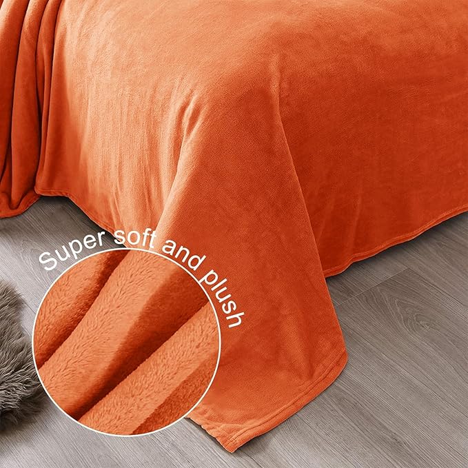 Exclusivo Mezcla Fleece Throw XL Blanket for Couch, Sofa, Super Soft and Warm Burnt Orange Blankets, All Season, Cozy, Plush, Lightweight, 50x70 Inches