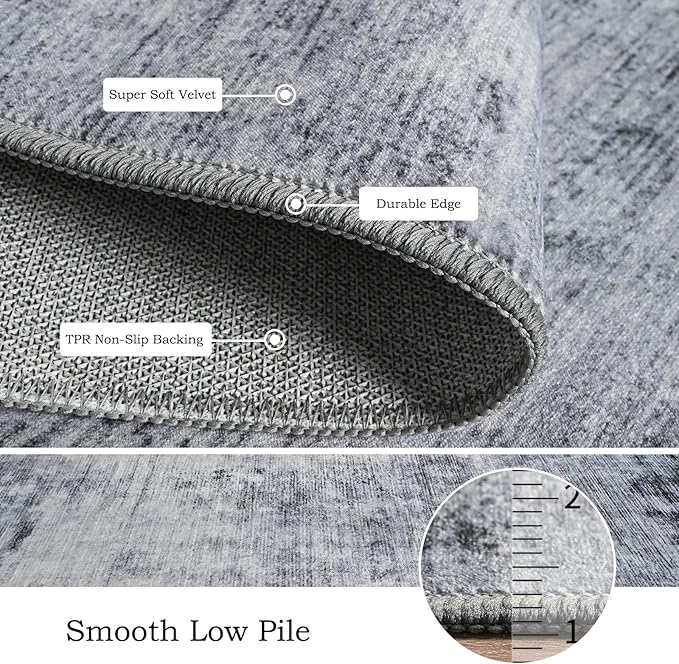 Toneed Abstract Area Rug Modern Washable Rug Soft Non Slip Rug Low Pile for Bedroom Living Room Dining Room Grey 3x5 Feet