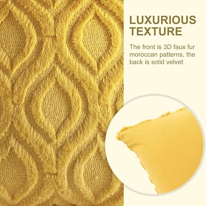 decorUhome Summer Throw Pillow Covers 16x16 Inch Set of 2, Soft Plush Faux Wool Mustard Yellow Solid Couch Pillow Covers, Accent Farmhouse Neutral Square Pillow Cases for Sofa Bed Living Room