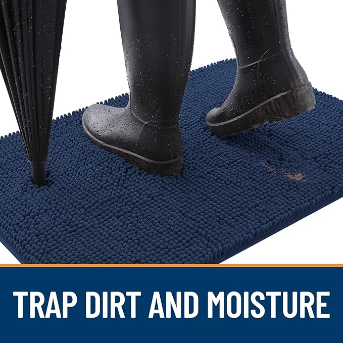 OLANLY Dog Door Mat for Muddy Paws 70x46, Absorbs Moisture and Dirt, Absorbent Non-Slip Washable Doormat, Quick Dry Chenille Mud Mat for Dogs, Entry Indoor Entryway Carpet for Inside Floor, Dark Blue