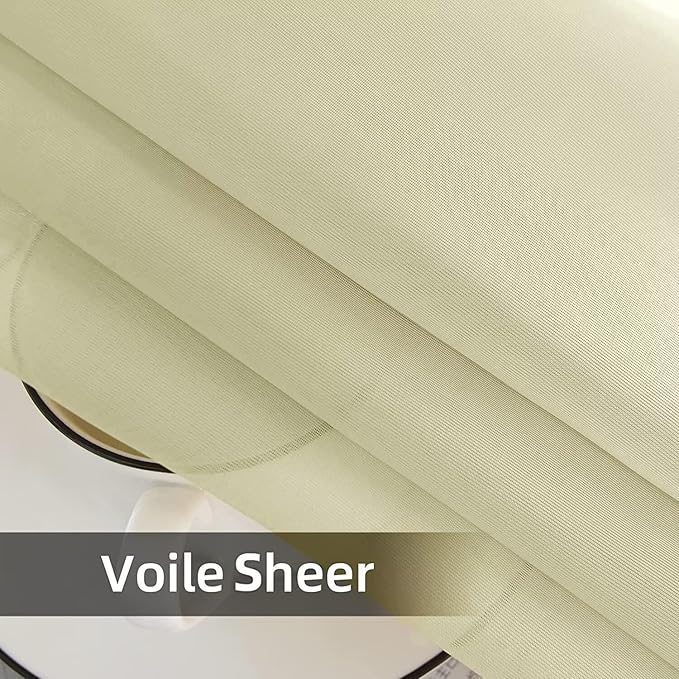 youleyar Solid Sheer Rod Pocket Curtain Voile Draperies 2 Panels White Beige Black Grey Ivory 52 Inch Width 90 Inch Long 1 Pair for Kitchen Bedroom Children Living Room Yard (Sage Green,52Wｘ90L)