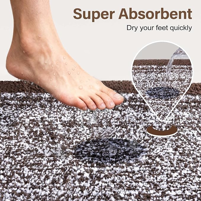 70x24 Long Bathroom Rugs Washable Non Slip, Brown Bath Mat for Bathroom Floor Tub, Soft Absorbent Quick Dry Mats for Shower, Bathtub,Home Decor