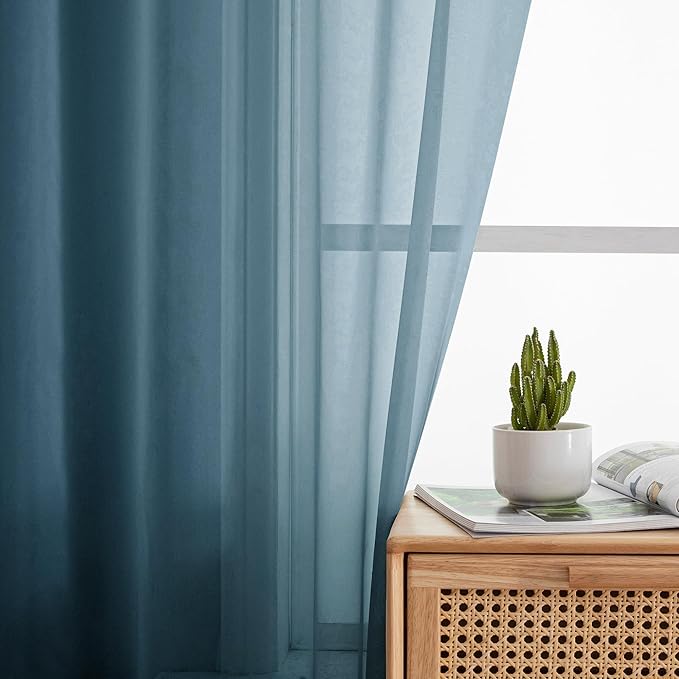 Simplebrand Dusty Blue Tier Curtains for Kitchen 24 Inches Long 2 Panel Set, Rod Pocket Cafe Curtain Light Filtering Sheer Short Curtains for Bathroom/Basement Half Window 42 x 24 Inch, 2Pcs