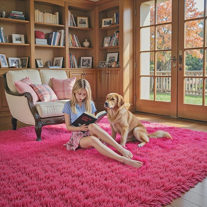 Rugs for Living Room 5x8, Alfombras para Salas Shag Large Plush Soft Area Rug, Shaggy Carpets for Bedroom, Kids Boys Girls Home Decor Aesthetic(Hot Pink, 5 x 8)