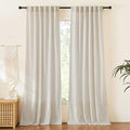 RYB HOME Linen Curtains 84 inches for Living Room, Semi Sheer Farmhouse Light Filtering Half Privacy Window Drapes for Bedroom Dining Room Nursery, Natural Beige, W 52 x L84 inches, 2 Panels