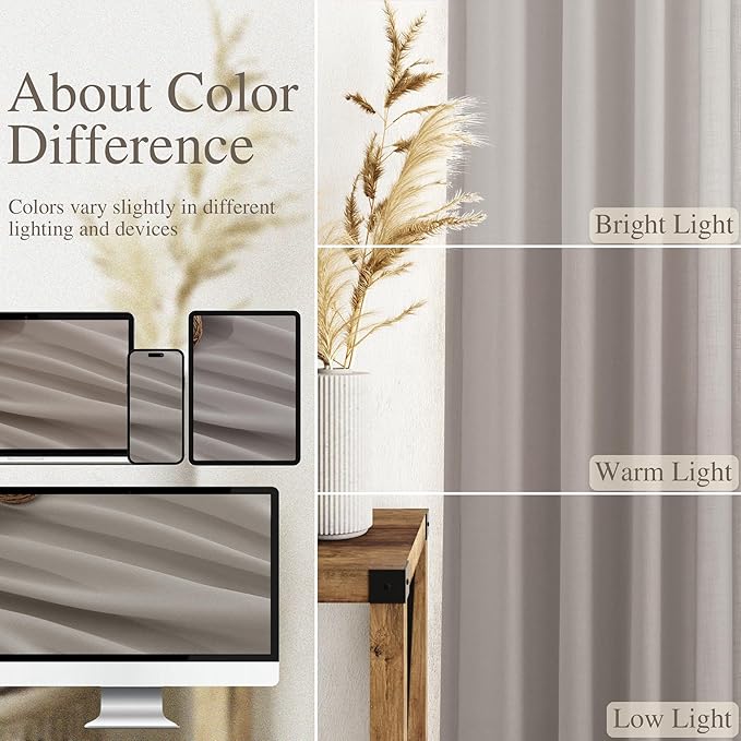 Stone Grey Linen Curtains 112 Inches Long for Living Room Simple Modern Light Filtering Semi Sheer Curtain Back Tab Rod Pocket Neutral Luxury Floor to Ceiling High Window for Bedroom 52x112, 2 Panels