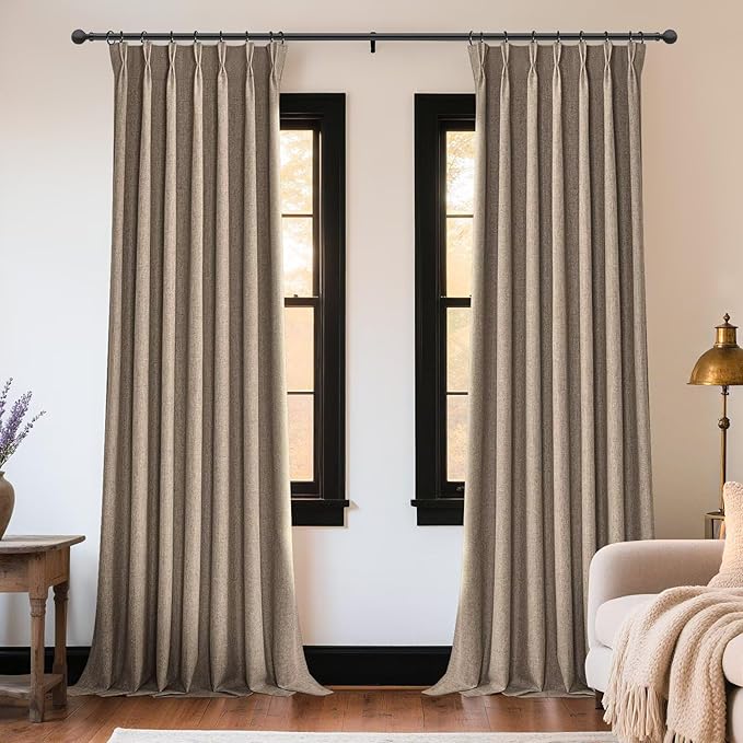 Joydeco Thick Linen Pinch Pleated Curtains 84 Inch Long 2 Panel Set for Living Room, Double-Faced Curtain for Bedroom, Back Tab Blackout Drapes with Adjustable Hooks (40”W x84”L,Thick Linen)