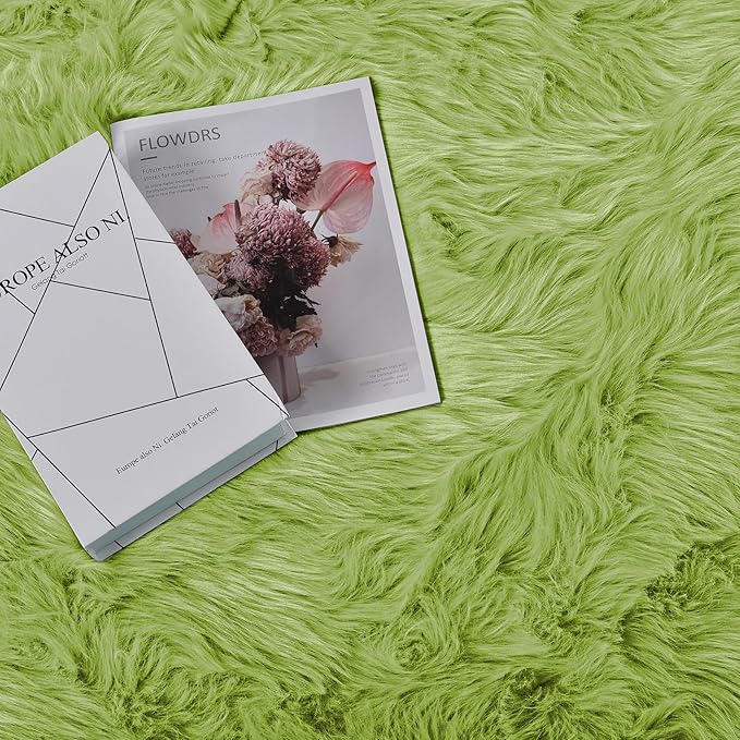 Goolela Lime Green Sheepskin Rug 2x6 Fluffy Fuzzy Furry Runner for Bedroom Bedside Soft Faux Fur Shaggy Sheepskin