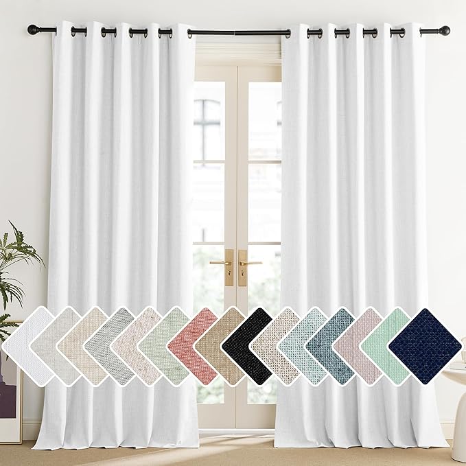 NICETOWN 100% Absolutely Blackout Linen Curtains with Thermal Insulated Liner, Greyish White, 62" Wide, 120" Length Energy Saving Curtains for Living Room 2 Panels Set, Vertical Blinds