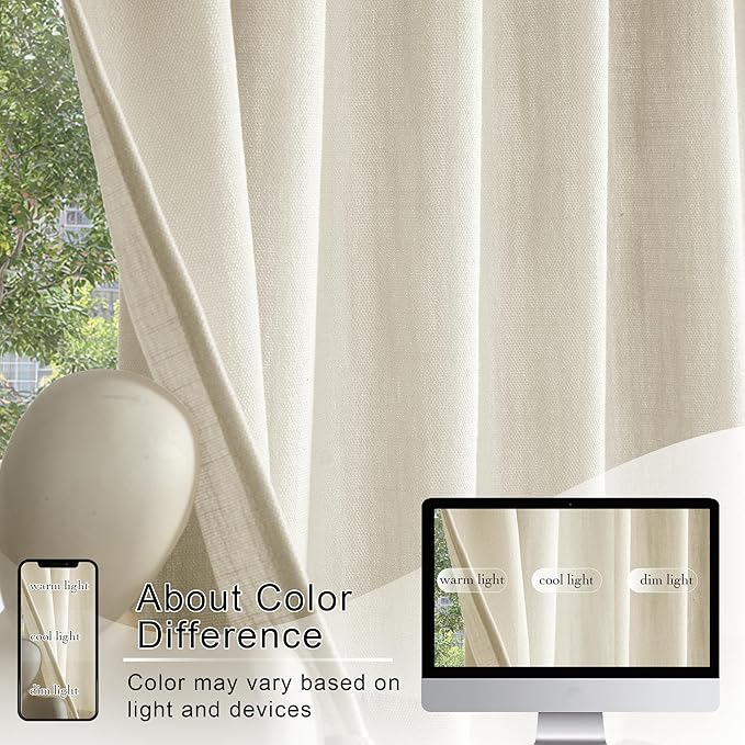 RYB HOME Cafe Curtains 24 inches Length, 2 Panels Kitchen Curtains and Valances Set Faux Linen Blended Shabby Privacy Protect Topper for Kitchen Living Room, Rod Pocket, Linen, W 26 x L 24 inch