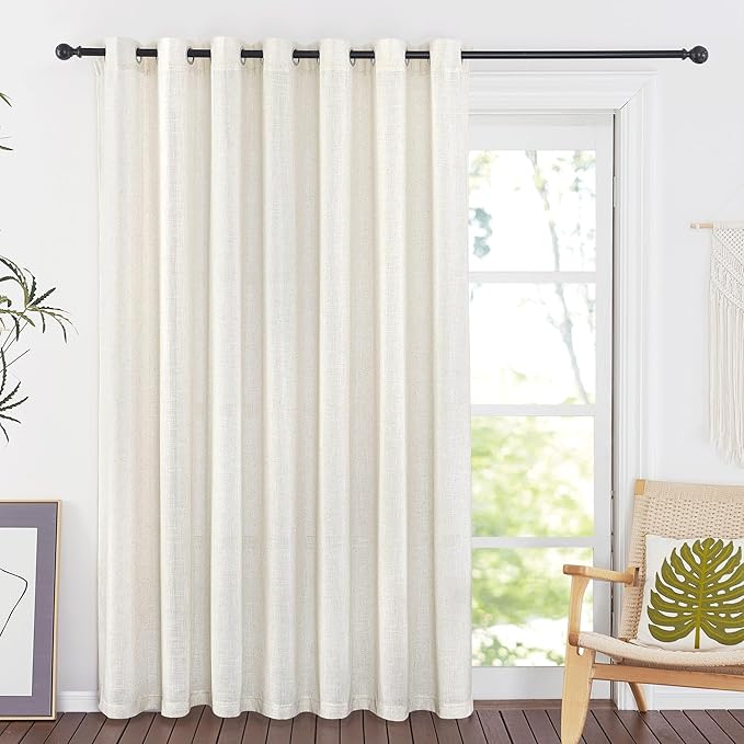 NICETOWN Thick Linen Sliding Door Curtains 84 inch Length, 100 Inch Wide Curtain Grommet Semi Sheer Window Treatment with Light Filtering Room Divider for Bedroom/Living Room, W100 x L84, 1 Panel