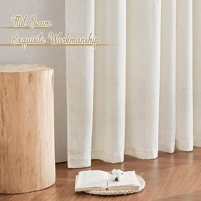 NICETOWN Natural Linen Curtains 54 inches Long for Nursery, Rod Pocket & Back Tab Privacy Window Treatments Light Filtering Drapes for Bedroom/Bathroom, 52" W x 54" L, 2 Panels