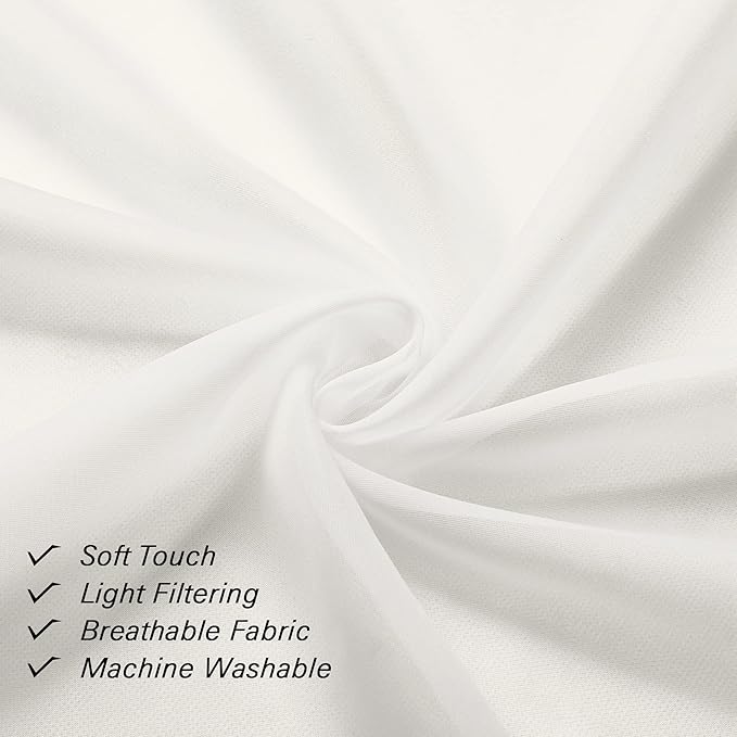 Lecloud Ivory Sheer Curtains 63 Inch Long 2 Panels, Elegant Voile Drapes for Dinning Small Windows, Light Filtering Voile Curtain for Living Room Bedroom Bathroom, Dual Rod Pocket, 40" Wx63 L