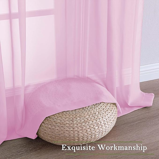 Lecloud Light Pink Sheer Curtains 120 Inches Long 2 Pcs, Solid Voile Light Filtering Rod Pockets Window Curtains for Bedroom, Modern Farmhouse Decor Drapes for Living Room, Each Panel 59" W x 120" L