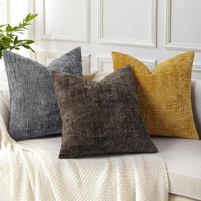 decorUhome Dark Brown Chenille Euro Sham Throw Pillow Covers 22x22 Set of 2 Textured Soft Cozy Slubby Couch Pillow Covers Modern Farmhouse Boho Decorative Pillow Cases for Bed Sofa Living Room