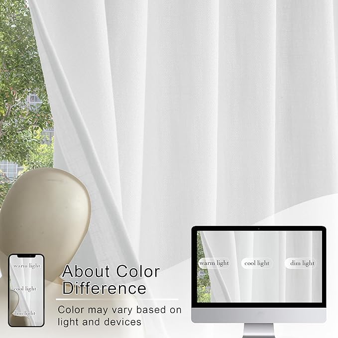 RYB HOME 2 Panels Valance for Windows Thick Faux Linen Blended Light Filtering Privacy Protect Short Swag Topper for Bedroom Bathroom, Rod Pocket, White, W 36 x L 63 inch