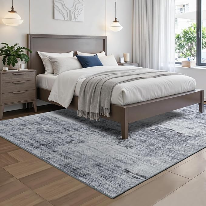 Toneed Abstract Area Rug 8x10 Modern Washable Rug Soft Non Slip Rug Low Pile for Bedroom Living Room Dining Room Grey