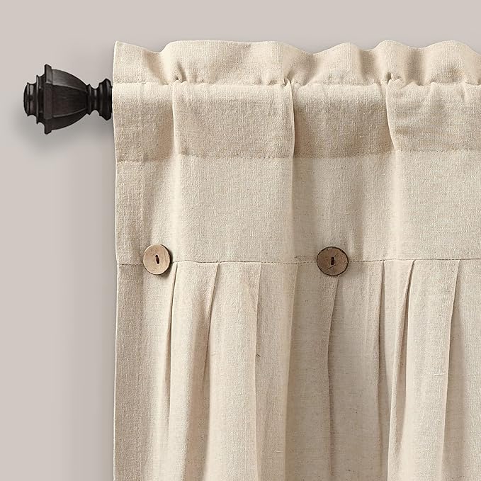 Lush Decor Linen Button Farmhouse Valance, 84" W x 18" L, Dark Linen - Kitchen Curtains Valances - Valances for Windows - Curtain Valance
