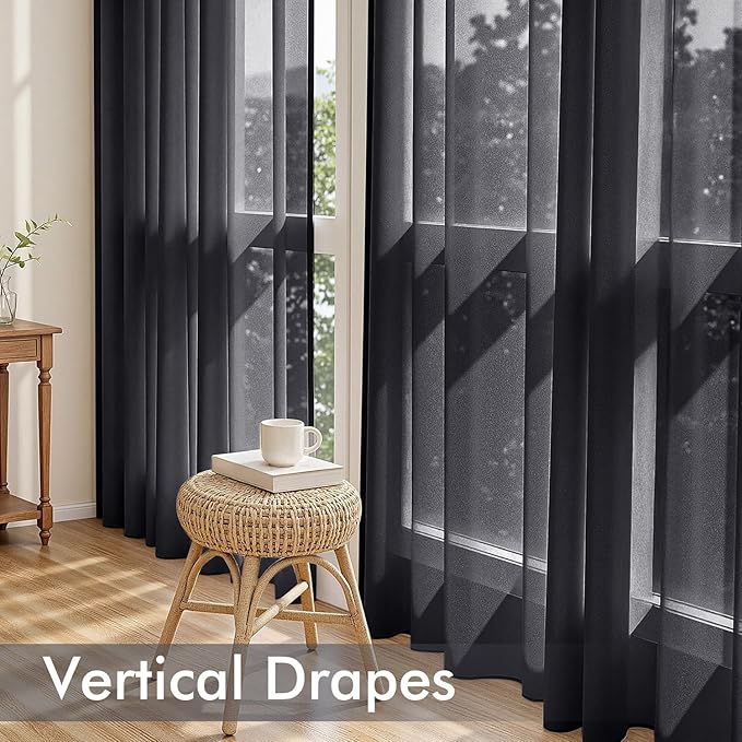 MIULEE Black Sheer Curtains 108 Inches Long, 4 Panels Set, Light Filtering Halloween Rod Pocket Voile Drapes for Living Room and Bedroom, Airy Soft Fabric Window Treatments, 54 x 108 Inches