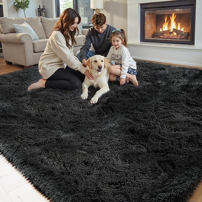 8x10 Area Rugs for Living Room Bedroom, Large Area Rug Shaggy Carpet Soft Plush Furry Bedside Rug, Rugs for Home Decor (Black, 8 x 10 Feet)
