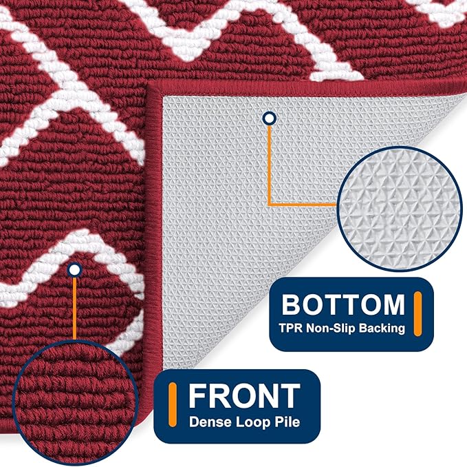 OLANLY Front Door Mat, Non-Slip Rubber Backing, Dirt Resistant and Absorbent, Washable, Easy to Clean Low-Profile Indoor Doormat for Back Door, Entryway, Inside Entrance, 32x20, Burgundy