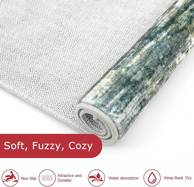 KOZYFLY Small Area Rug 2x3 Rug Entryway Rugs Modern Abstract Indoor Non-Slip Machine Washable Rug Green Yellow, Dining Room Rug with Soft Low Pile for Living Room Bath Office Small Carpet Floor Mats