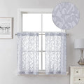 Lecloud Leia 2 PCS Light Grey Sheer Kitchen Curtains 36 Inch Length, Breathable Clip Textured Leaf Cafe Bedroom Voile Curtain Tiers, Dual Rod Pockets Jacquard Bathroom Bedroom Drapes, 40 W x 36 L