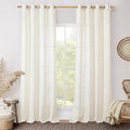 LAMIT Living Room Linen Curtains 90 Inch for Bedroom, Bronze Grommet Linen Textured Sheer Curtains Light Filtering Burlap Panels for Farmhouse, 2 Panels, 52 x 90 Inch, Cream