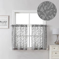 Lecloud Leia Clip Leaf Charcoal Grey Curtains Tiers Sheer Valances for Windows 24 Inch Length 2 Packs, Jacquard Textured Kitchen/Bedroom/Living Room Voile Curtain with Dual Rod Pockets, 38W x 24L