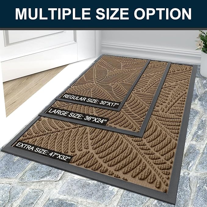 Colorxy Waterproof Doormat, Sturdy Natural Rubber Front Indoor Mat, Non Slip Low Profile Outdoor Door Mat, Stain and Fade Resistant Floor Mats, Easy Clean Patio Entry Mat, 48''x32'', Light Brown