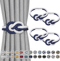 NICEEC 4 Pack Mini Magnetic Curtain Tiebacks Nordic Simple Style Drape Tie Backs Elegant Hand Weave Rope Knot Decorative Curtain Holdbacks for Home & Office Thin Window Drapery (Dark Blue & White)