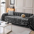 HANDONTIME Boho Geometric Couch Covers for Sofa Pet Friendly Dark Grey and Black Sofa Covers Washable Chenille Couch Blanket Cover for 2 Cushion Couches Pet Protector Furniture Cover Soft, 71" X 118"