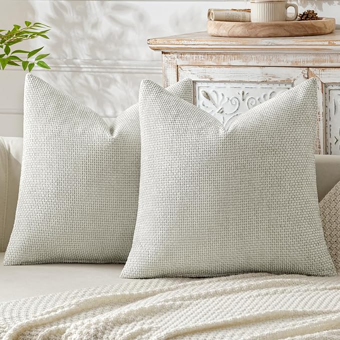 MIULEE Pack of 2 Couch Throw Pillow Covers 20x20 Inch Grey-White Modern Boho Accent Decorative Pillow Covers Soft Chenille Farmhouse Cushion Covers for Home Decor Bed Sofa Living Room