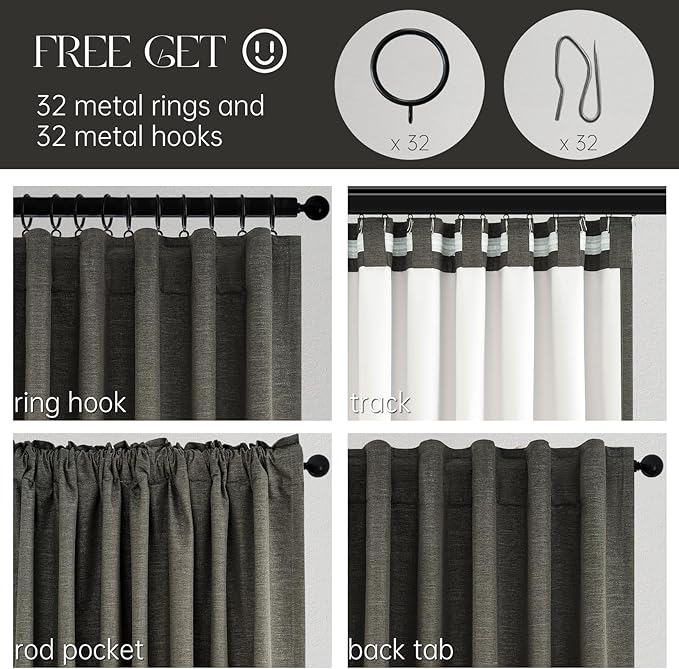 Topfinel Extra Long Grey Linen Blackout Curtains 120 inches Long Thermal Insulated Energy Efficient Window Treatments for Bedroom Living Room Office Back Tab Rod Pocket, W52xL120, 2 Panels