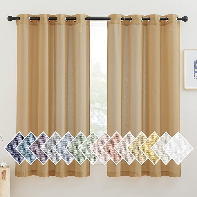 NICETOWN Desert Yellow Curtains for Bedroom, Grommet Semi Sheer Linen Window Curtains & Drapes Privacy with Light Filtering for Kids Room/Boys, 2 Panels, W52 x L63