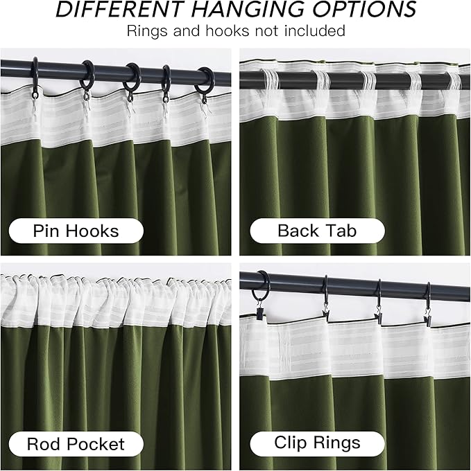 RYB HOME Olive Green Velvet Curtains with Hook Tape, Thermal Insulated Privacy Protect Decorative Drapes for Home Theater, W 42 x L 84 inches, 2 Panels Set