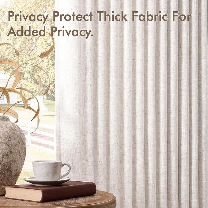MIULEE Pinch Pleated Thick Linen Curtains 108 Inches Length 2 Panels for Living Room Bedroom, Extra Long Pinch Pleat Drapes Back Tab Light Filtering Natural Foor to Ceiling Curtains with Hooks&Rings